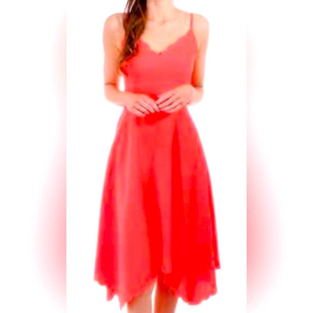 Ted Baker Autumn Wedding Scallop Asymmetric Hem Dress Coral Orange Sz 3 - US 8